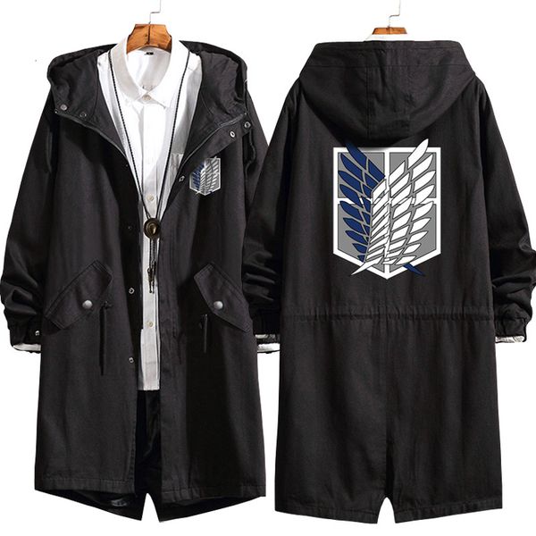 

2021 fashion new men coat anime attack on titan long hoodie jacket eren jaeger cosplay trench sweatshirt overcoat 2ubx, Black