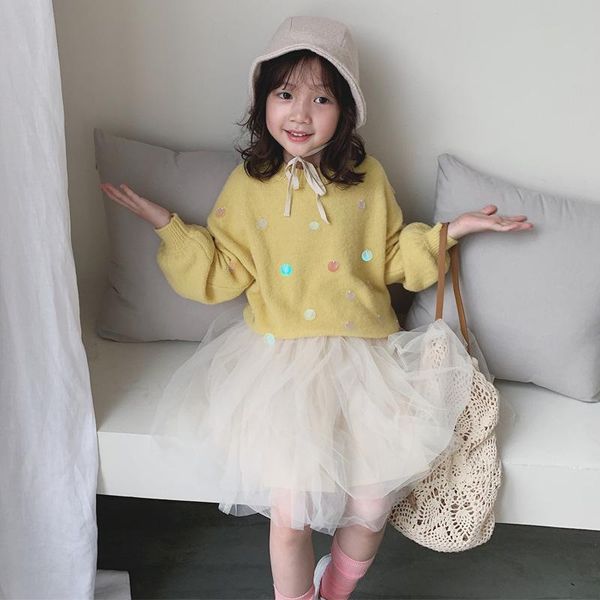 

pullover fall winter 2021 girls' yellow sequin sweater baby girl korean color, Blue