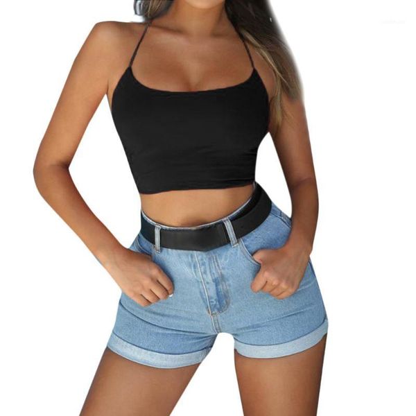 

tank women summer woman solid overlap cross sling crop tank vest1, White