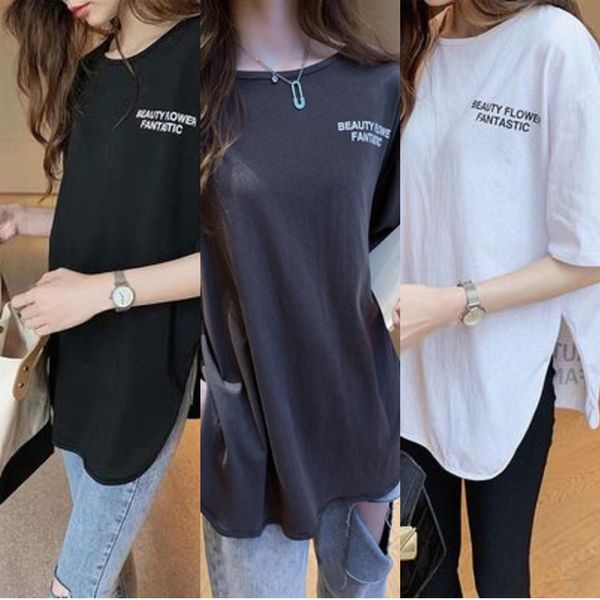 

южная корея t- shirt2020 лето новое письмо печати короткий рукав футболки женские рыхлый ленивый верхняя половина рукав дышащая основа рубаш, White