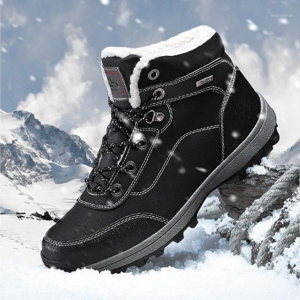

winter warm men's boots anti-fur casual leather shoe non-slip snow boot man plus velvet shoe outdoor hiking men sneakers1, Black