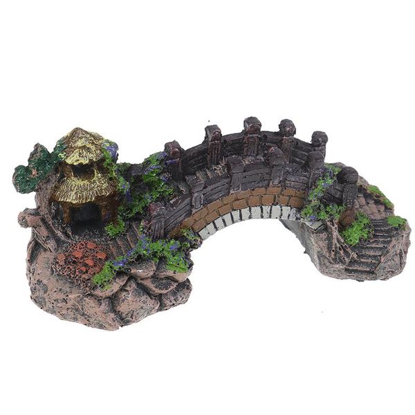 

fish tank bridge landscape ornaments pavilion tree resin aquarium decoration