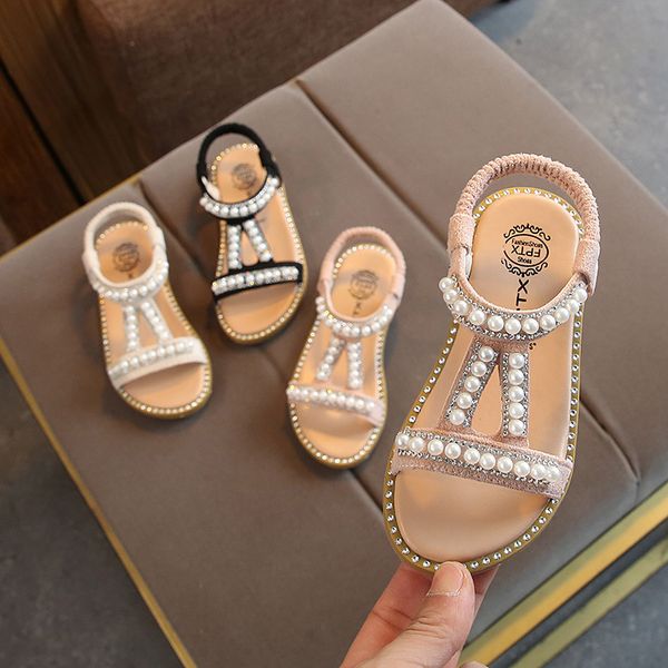 

summer baby girls sandals toddler infant kids slip on pearl crystal single princess roman shoes for children girl c0929, Black;red