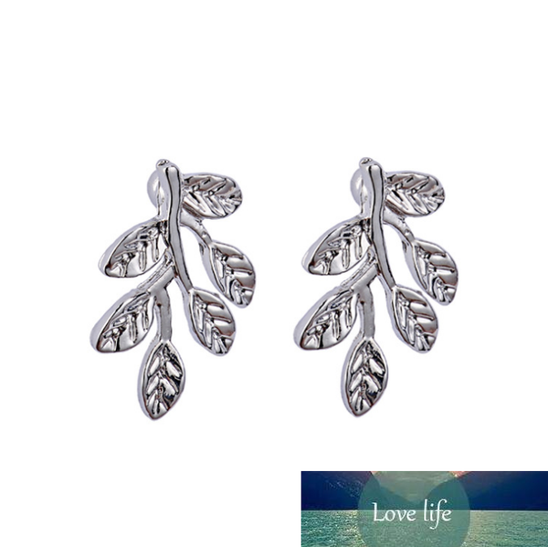 

beautiful leaves design earring studs elegant fashion women jewelry girl gifts silver, Golden;silver
