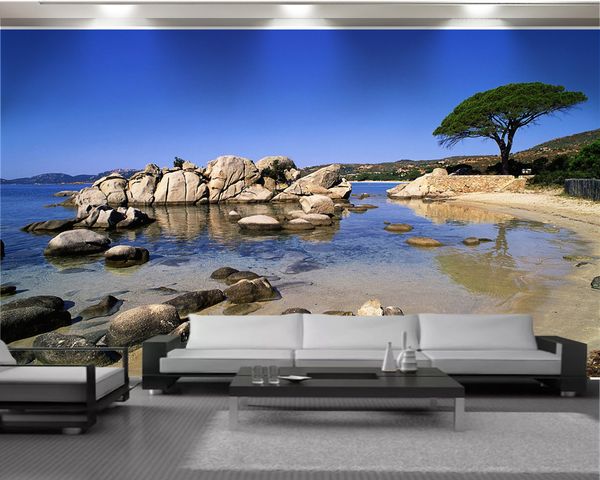 3D-Schlafzimmer-Tapete, 3D-Fototapete, Wandbild, schöner Steinstrand, romantische Landschaft, dekorative 3D-Tapete