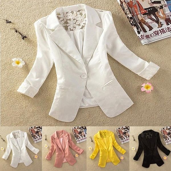 

women's blazer long sleeve pink blazers for lady solid one button coat slim office lady blazer for feminina, White;black