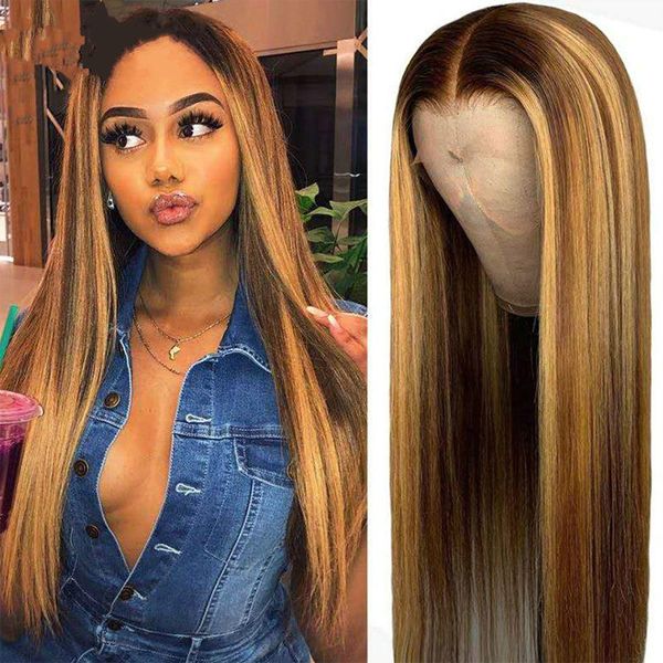 

princess highlight lace front human hair wigs honey blonde preplucked brazilian straight lace front wig human hair wigs, Black;brown