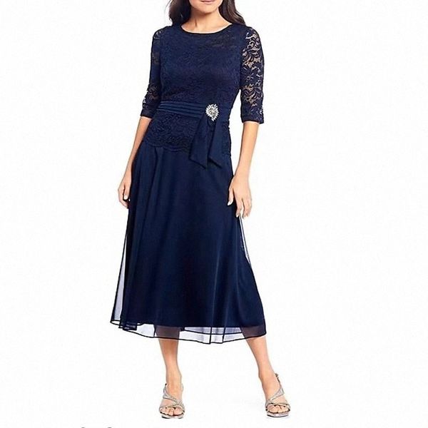 

a-line mother of the bride dress elegant jewel neck ankle length chiffon lace half sleeve with sash / ribbon crystals 2022 j0lg#, White;black