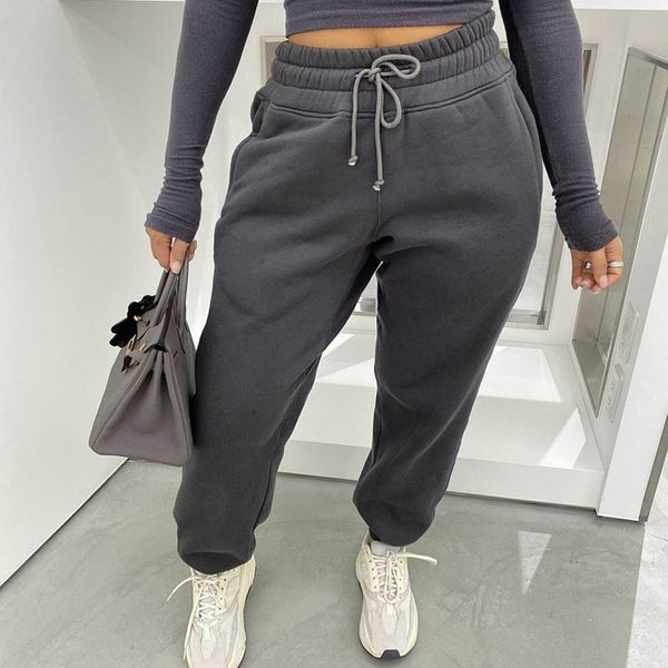 

fleece-thread stitching loose elastic cotton sports trousers y200418, Black;white