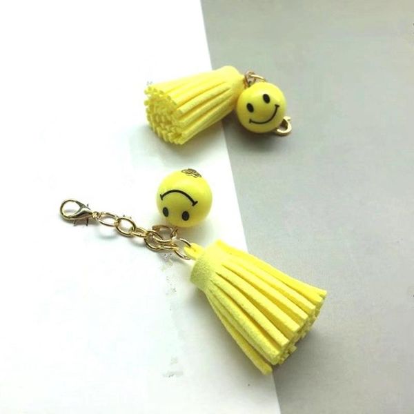 

5pcs mini smiling face round bead tassel jewelry keychain straps pendant crafts handmade making tassels fabric decor accessories h sqcawx