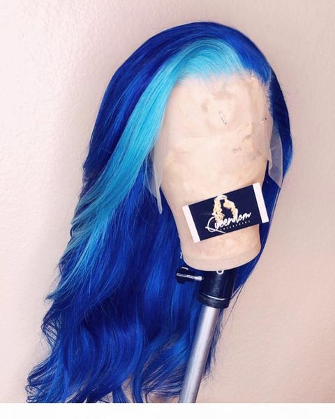 

13*6 lace front human blue hair wigs straight loose wave front wig for black women pre plucked with baby linman