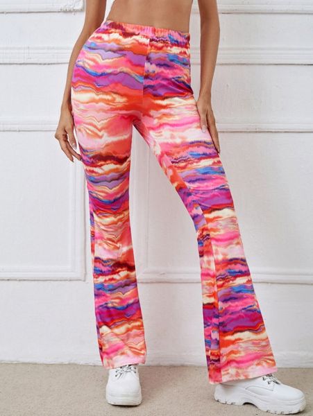 

tie dye flare leg pants c9cd#, Black;white