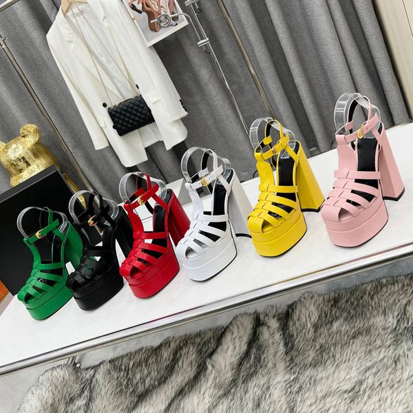 

la medusa waterproof platform leather sandals goddess luxury designer stylish shoes woman girl lady banquet party high heel head decoration, Black