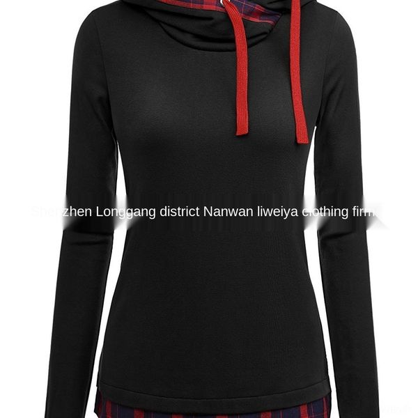 

02tgg 2019 fashion new hooded sweater stitching lapel 2019 fashion new hooded plaid sweaterplaid stitching lapel sweater qryc0, Black