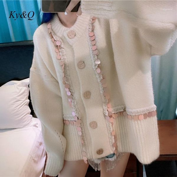 

2020 fall fashion design new sweater cardigan women's coat foreign style sequined sweater leisure coat women, White