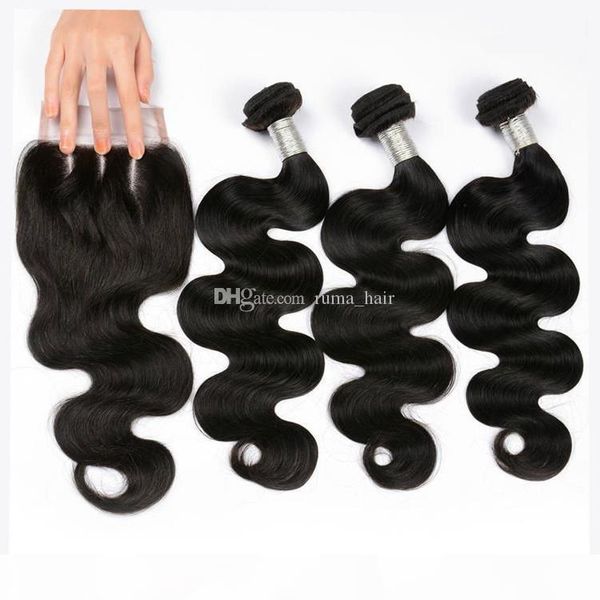 

brazilian body wave virgin hair bundles with closure hair extensions body wave 4x4 lace closure middle three part natural black, Black;brown