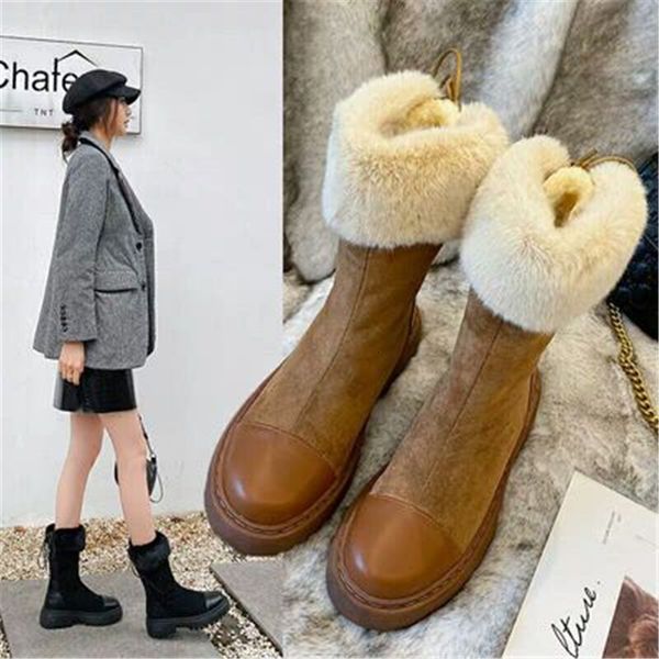 

new mid 2021 winter calf female snow return woman's lace boots pour les femmes flat-skinned warm shoes black 35-40 vk5v