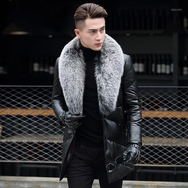 

high street winter mens fur coat real sheepskin leather jacket with fur collar warm men jackets motorcycle jaqueta masculina1, Black