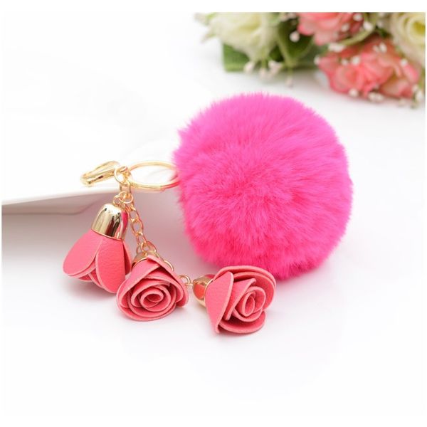 

rose fur pom keychain rabbit fur ball key chians fur keyring porte clef llavers key chain for bag charm eh765 f jllnny, Slivery;golden