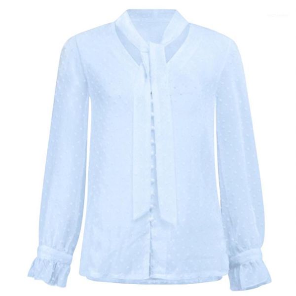 

dating pearls v neck elegant women blouse long sleeve summer bow tie workwear travel button office lady chiffon polka dot1, White