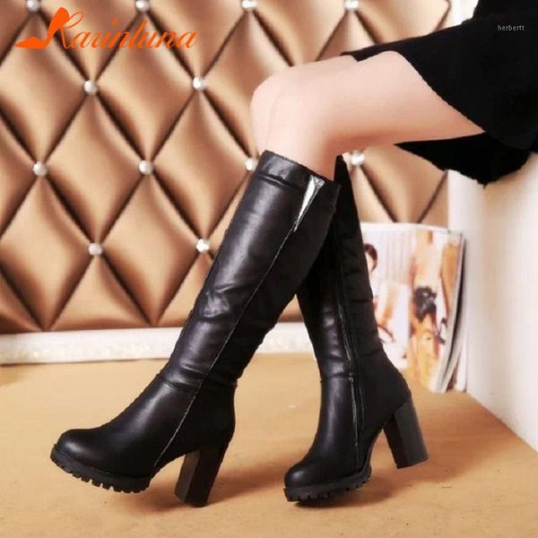 

boots drop leisure fashion round toe mid-calf zipper big size 40 thick high heels short plush warm women boots1, Black