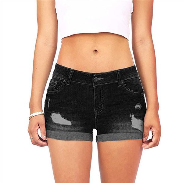 

new summer ladies hole denim shorts womens low waist washed holes short paragraph mini jeans jeans shorts spodenki damskie 40*, White;black
