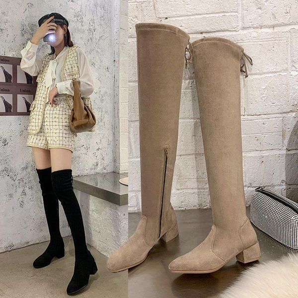 

women's shoes rome solid zipper chunky high heels boots over-the-knee female autumn winter lady thigh high boot 2020, Black