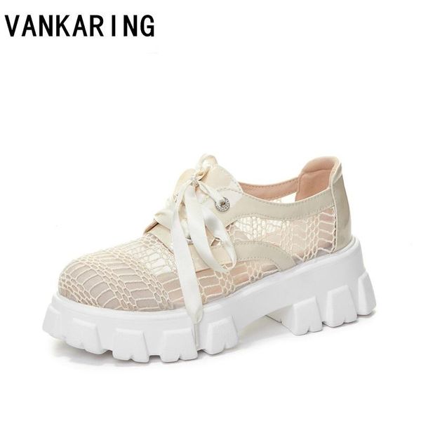

new casual women shoes autumn summer genuine leather +mesh sneakers women heavy-bottomed female shoes pumps ladies outdoor, Black