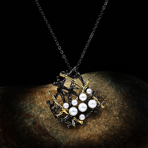 

original design freshwater pearls necklaces for women 925 sterling silver luxury vintage black gold necklace chain italy jewelry