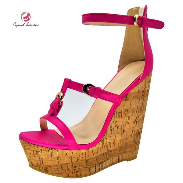 

sandals original intention wedges bukle strap fashion open toe platform women ladies party red rose high heels shoes, Black
