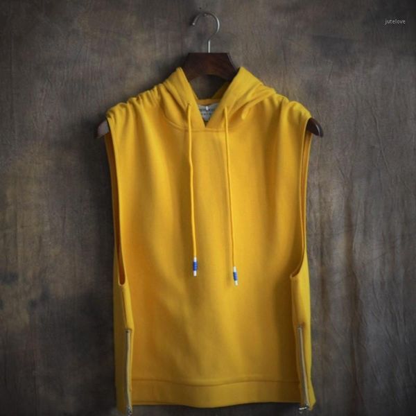 

spring autumn men oversized thin sleeveless hoodie hip hop sweatshirts women's side zipper punk hiphop streetwear clothes1, Black