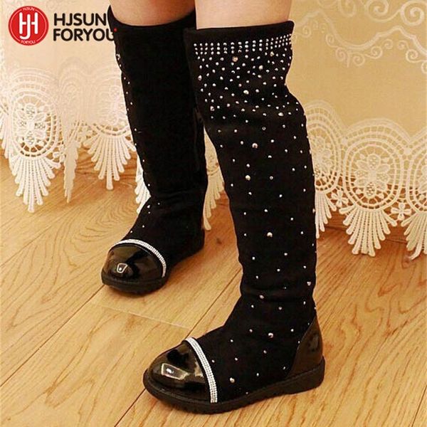 

2020 parent-child shoes princess elegant rhinestone girl high-leg children's snow child ever after high boots, Black