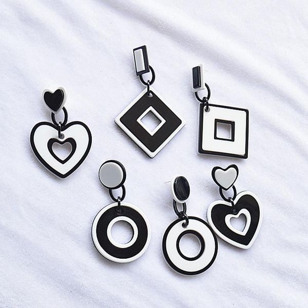 

dangle & chandelier funny lovely black white hollow out square circle peach heart acrylic earrings for women girls simple fashion, Silver