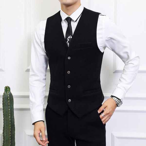 

youth suit waistcoat men's autumn new style men's wear business casual solid color british style slim fit vest waistcoat1, Black;white