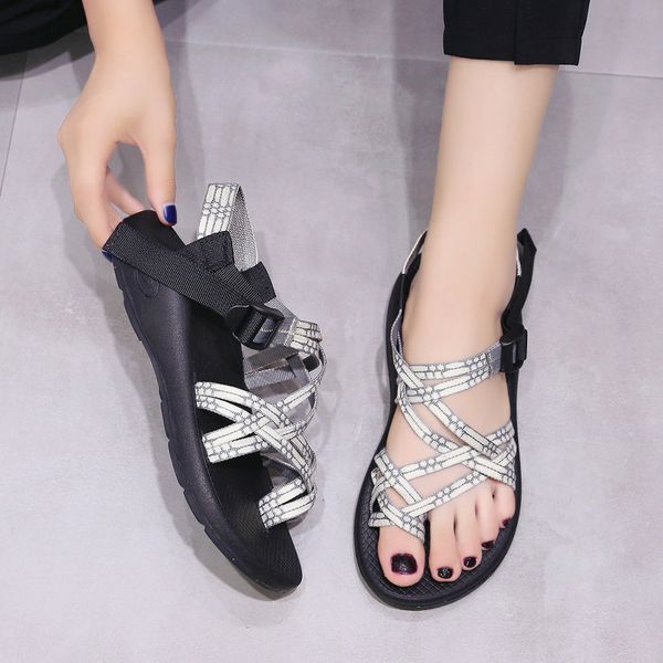 

padegao beach flat wedges front rear strap cross-strap women fashion summer neutral leisure sandals new y200702, Black