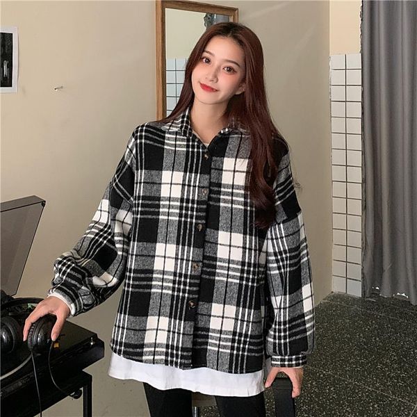

women's jackets elegant women 2021 long sleeve woolen coats casual female thick plaid coat girl streetwear fashion ladies oversize jack, Black;brown
