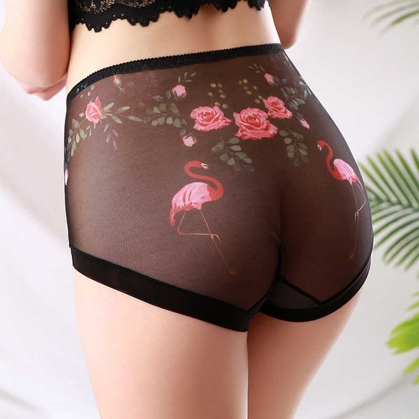 

women's print ultra-thin transparent mesh panties of large female underwear briefs plus size women 40, Black;pink