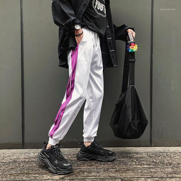 

men's pants 2021 side stripe track jogger men label harem homme streetwear male hip hop xxl1, Black