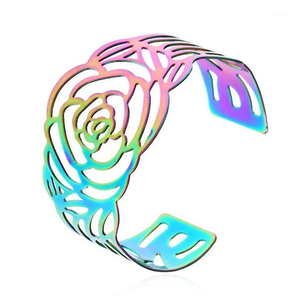 

bangle women's exaggerated colorful bracelets fashionable wide hollowed out metal rose open arm european and american trendy1, Black