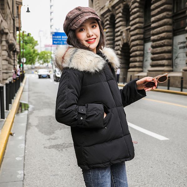 

2020 winter coat women long solid jacket slim female parkas plus size hooded fur collar korean style thick outwear abrigo mujer