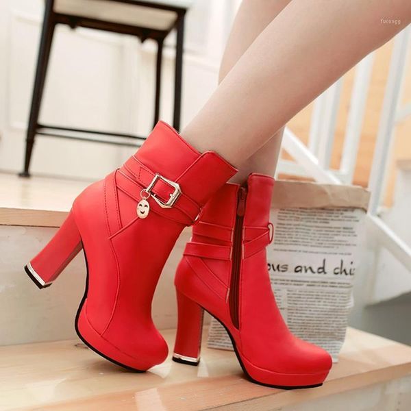 

qplyxco new plus size 31-43 ankle boots women 2020 platform high heels10cm zipper wedding shoes woman short boot footwear a818-61, Black