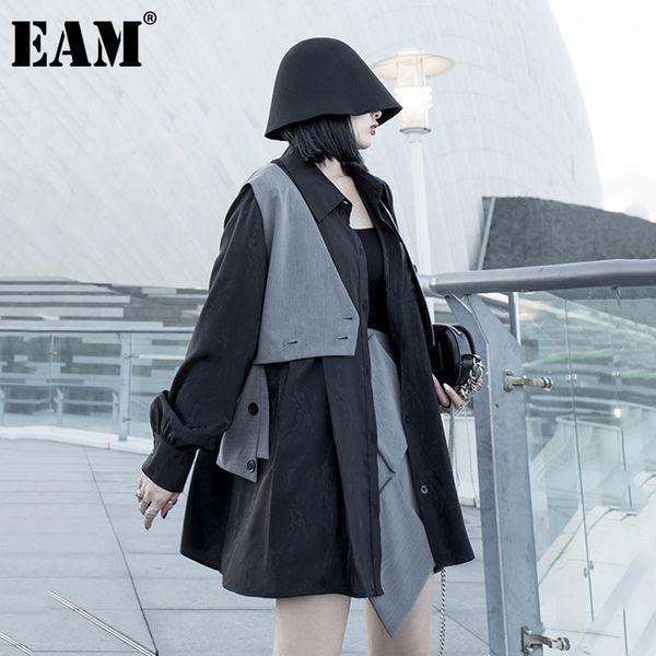 

eam] women loose fit gray irregular split joint short vest new v-collar sleeveless fashion tide spring autumn 2020 1z965 1023, Black;white