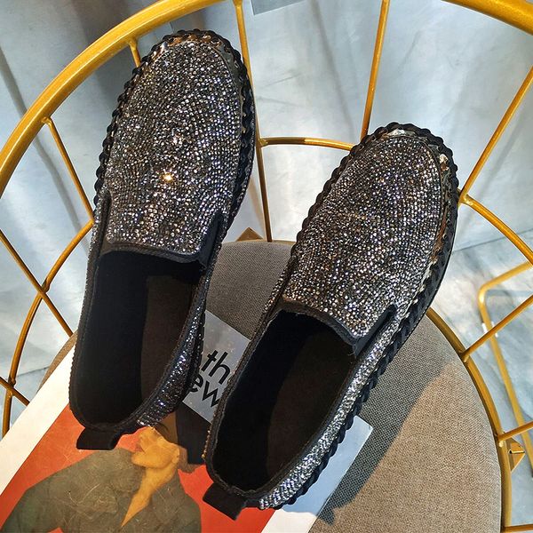 

2021 the new women's platform round toe boat shoes spring fashion strass slip into flatshoes ladies moccasin apartments pqaz, Black
