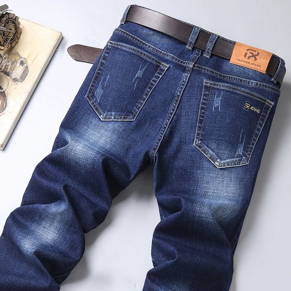 

new autumn men's slim blue jeans business casual cotton stretch regular fit denim pants male brand black trousers 201116