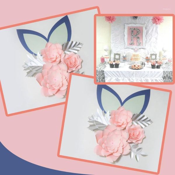 

cardstock rose diy paper flowers leaves ears set for wedding & event backdrops decorations nursery wall deco video tutorials1