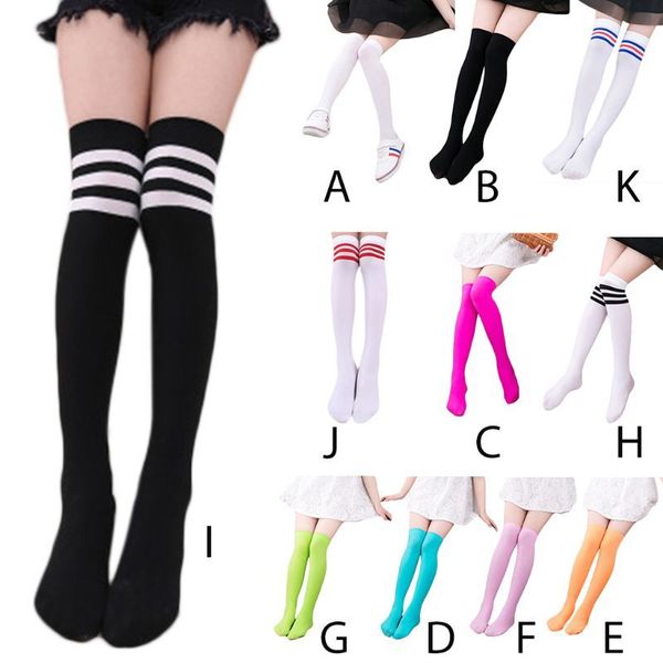

kids girls autumn long tube bright sweet candy color child princess thigh high stockings school student over knee hosiery, Red;black