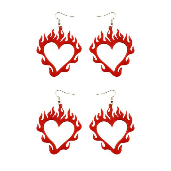 

2 pairs acrylic spark earrings hollow-out heart-shaped flame ear rings (red), Silver