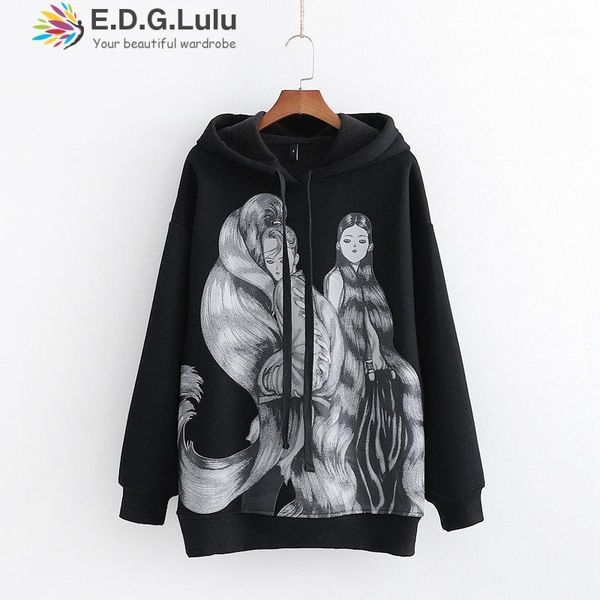 

edglulu women fall clothing 2019 black aesthetic hoodie sweatshirt ladies long sleeve pullover kpop clothes1