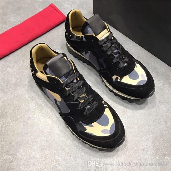 

latest womens camouflage spike sneakers with studs, vogue mens designer sneaker casual shoes red bottoms with box size 35-45, Black