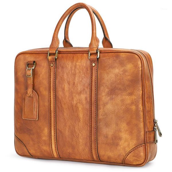 

vintage men's briefcase bag male genuine leather lapbag business tote for document office portable lapshoulder1